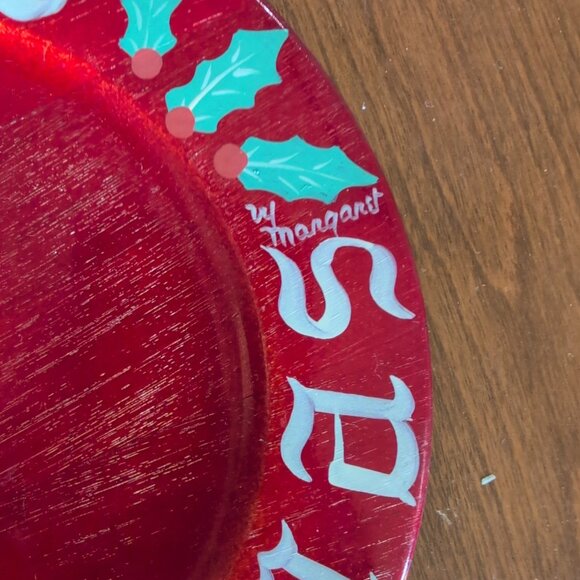 Vintage Merry Christmas Wooden Plate Handmade By The Little Wood Shop In... - Picture 2 of 5